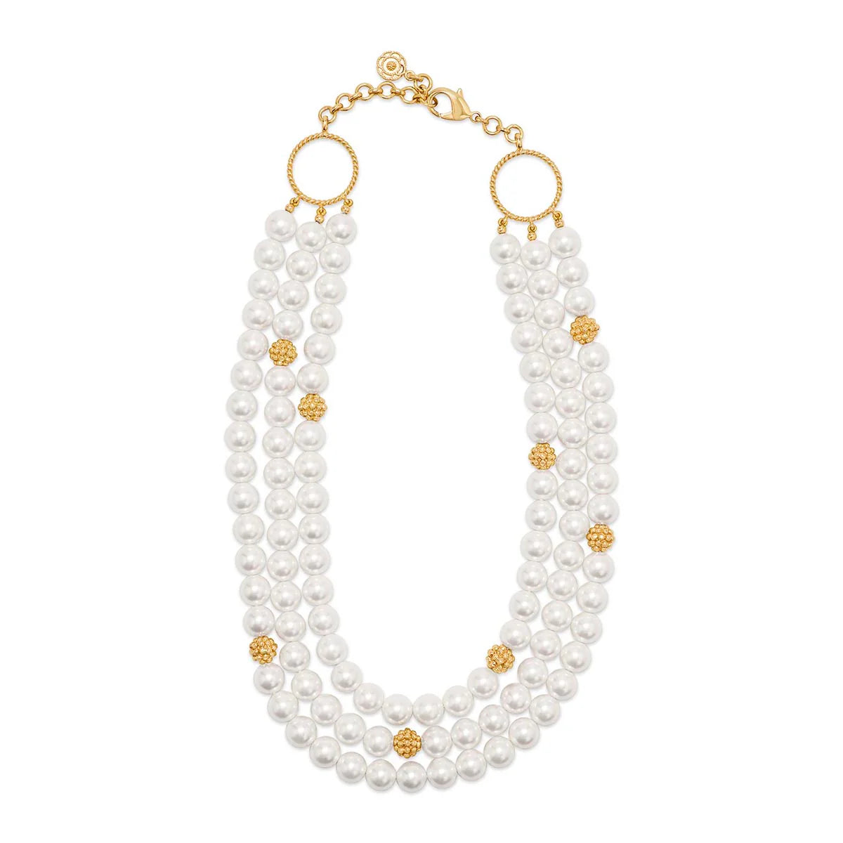 Berry Bead Triple Strand Necklace, 18"+2'' - Pearl