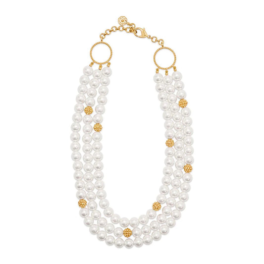 Berry Bead Triple Strand Necklace, 18"+2'' - Pearl