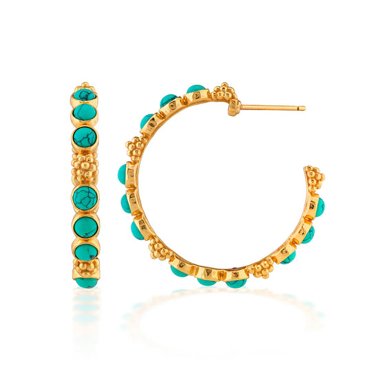 Berry Gem Medium Hoop Earrings (Turquoise)