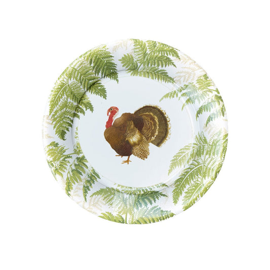 Caspari Dessert Plates Circle-Turkey Among Ferns
