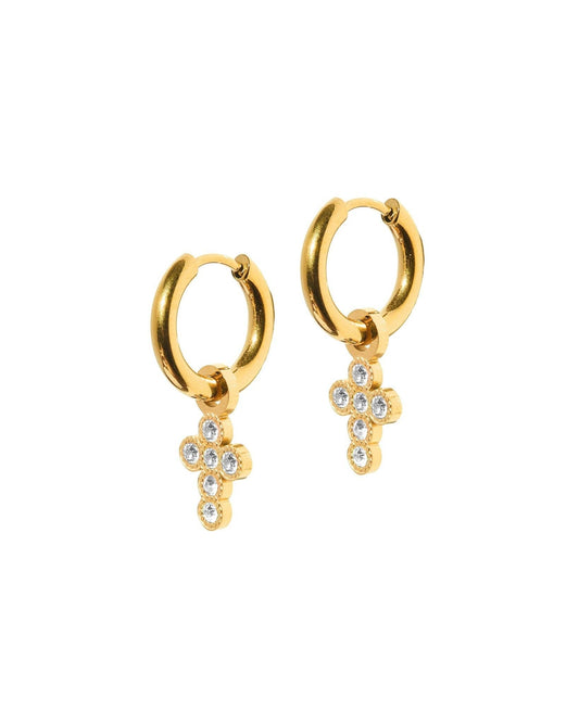 LINNY CO - Huggie Charm Earrings - Esther Cross Clear