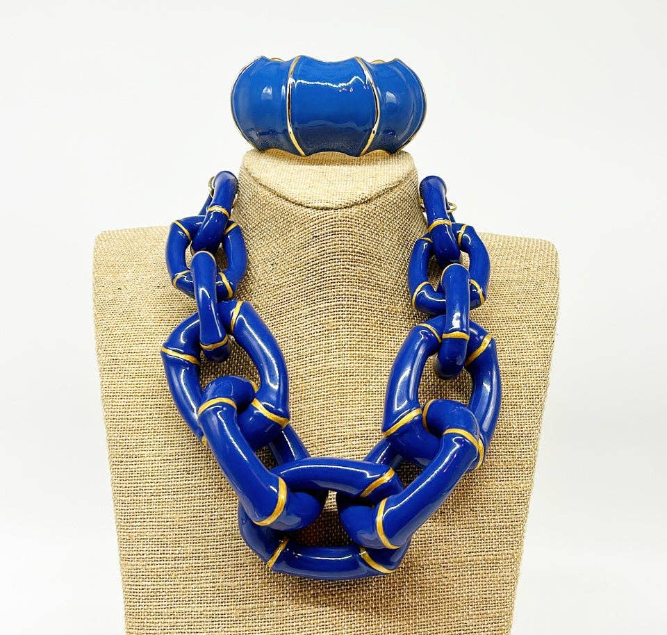 Parker Kennedy - Jewelry Collection - "The Michelle" - Bamboo Link Necklace - Blue