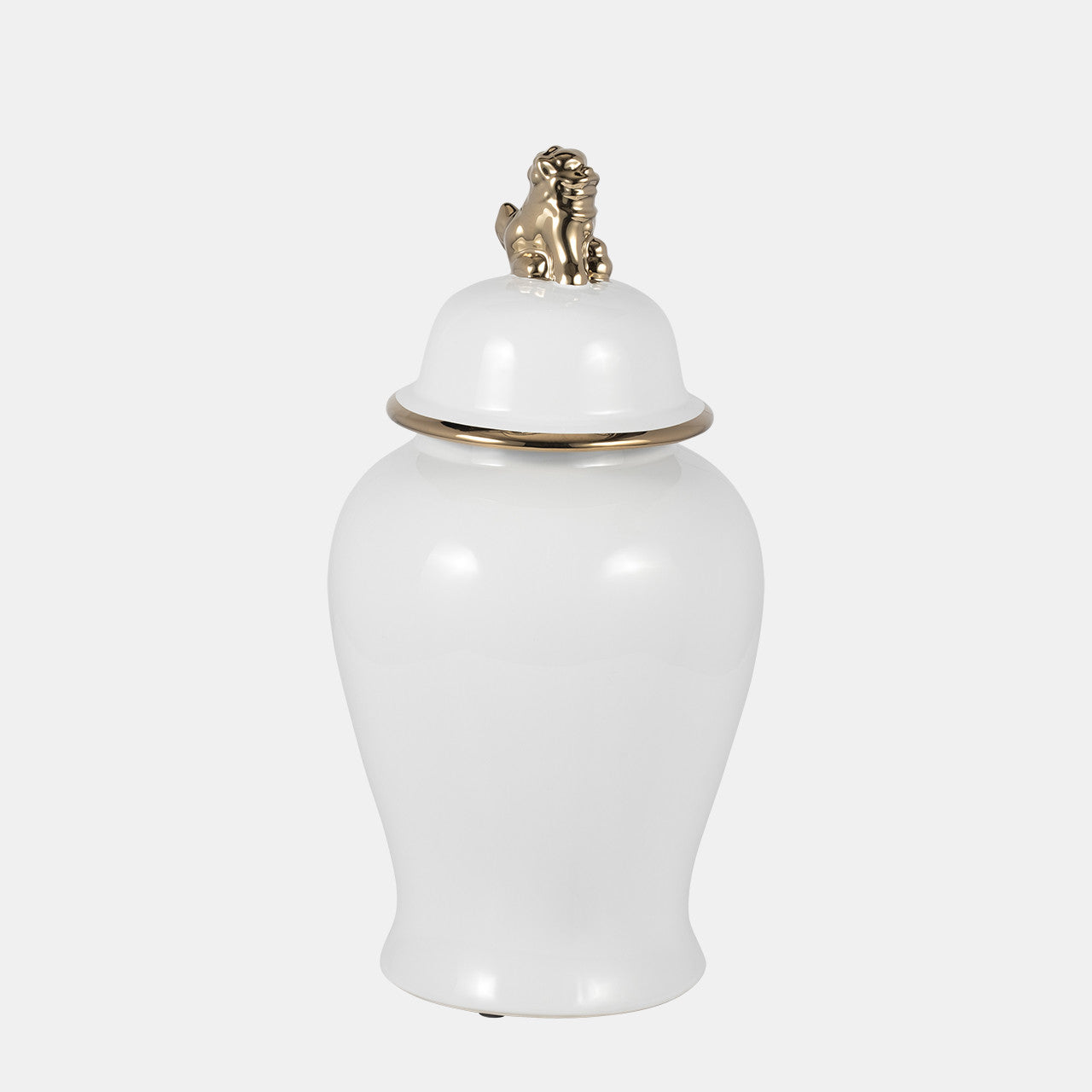 18” Lion Head Temple Jar (White/Gold)