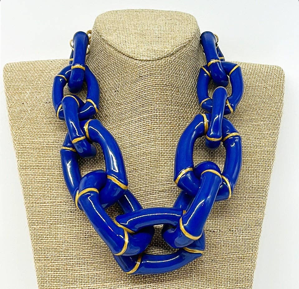 Parker Kennedy - Jewelry Collection - "The Michelle" - Bamboo Link Necklace - Blue