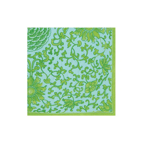 Caspari Cocktail Napkin/ Indigo Garden Jade/Turquoise