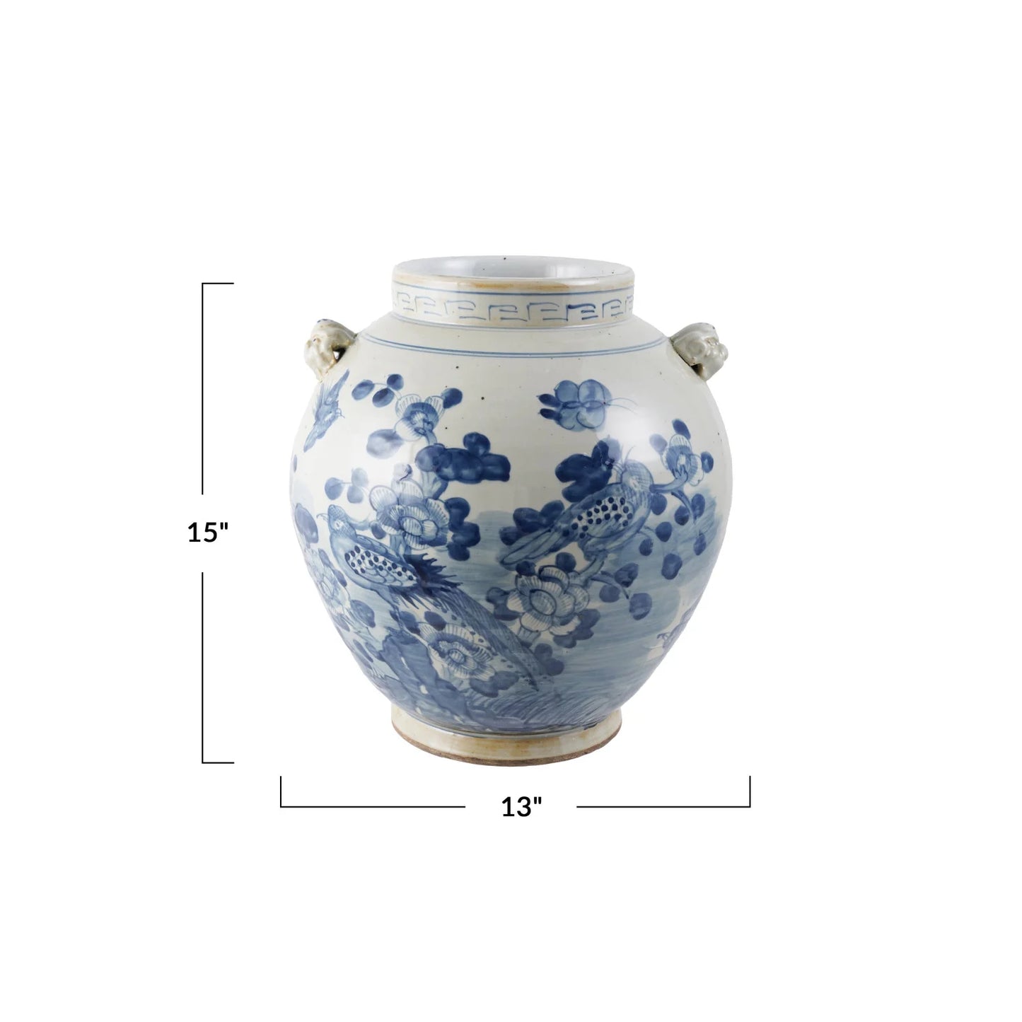 Hand-Painted Stoneware Vintage Reproduction Cachepot w/ Floral Pattern