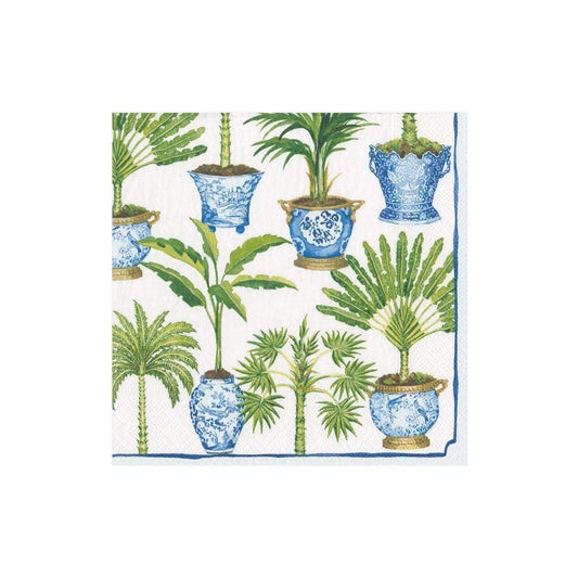 Caspari Cocktail Napkin/ Potted Palms White
