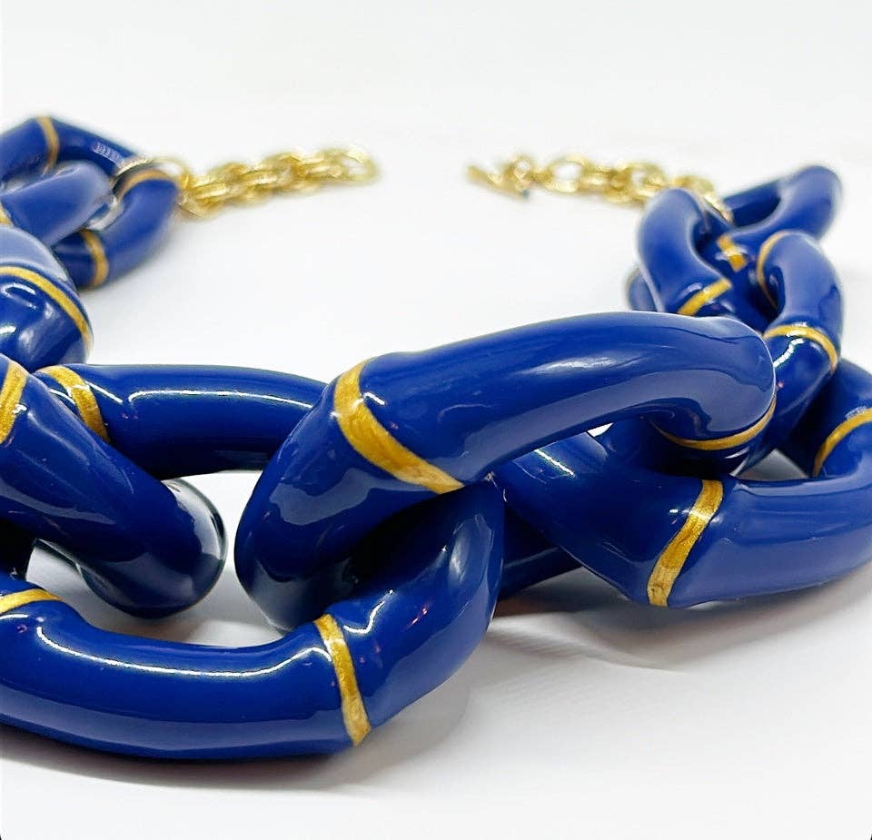 Parker Kennedy - Jewelry Collection - "The Michelle" - Bamboo Link Necklace - Blue