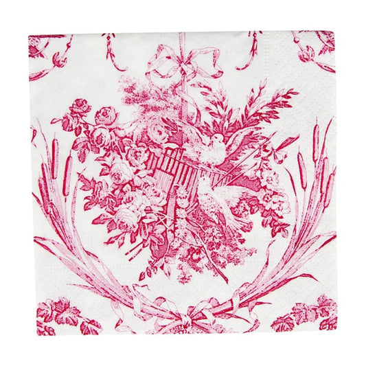Caspari Cocktail Napkin/ Romantic Toile Rose