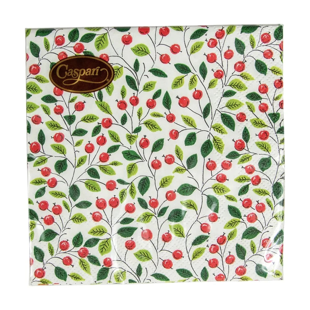 Berries And Leaves White Cocktail Napkin
