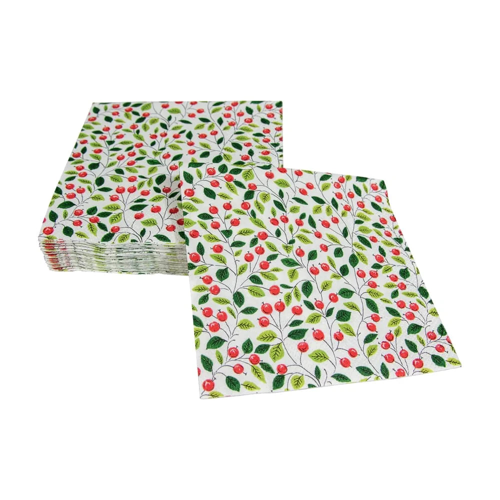 Berries And Leaves White Cocktail Napkin