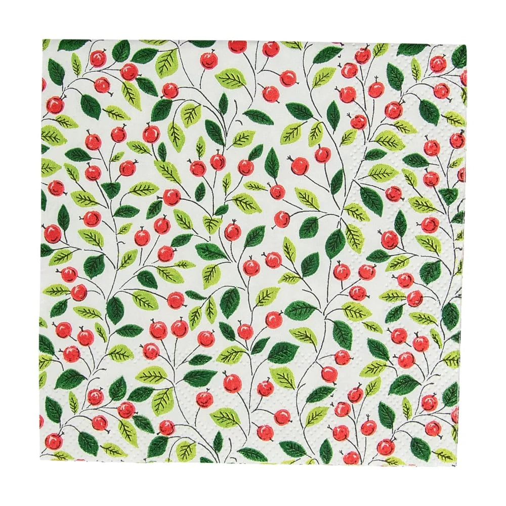 Berries And Leaves White Cocktail Napkin