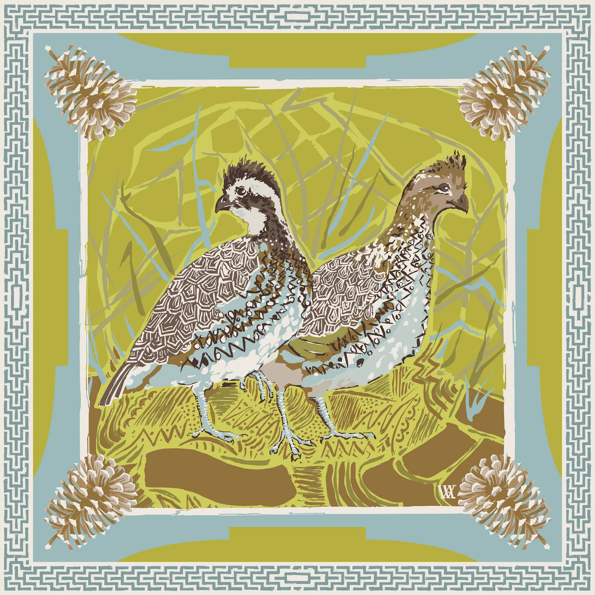 Chartreuse Quail Pair Scarf by Austin Williams