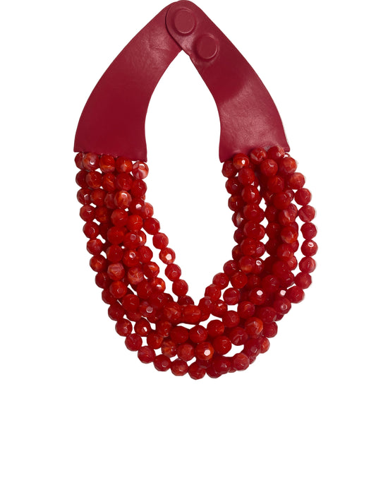 Beaded Necklace with Magnetic Closure Red