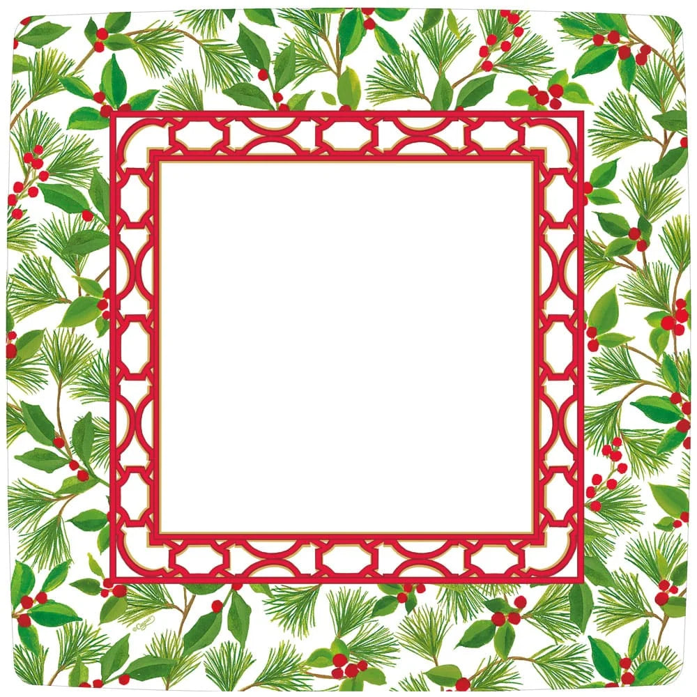 Knots And Greenery White Sq Square Dinner Plates - pack of 8