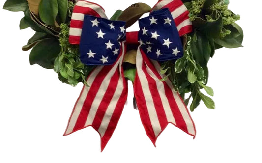 Canvas Navy Blue Stars & Red Stripes Bow (Premade)