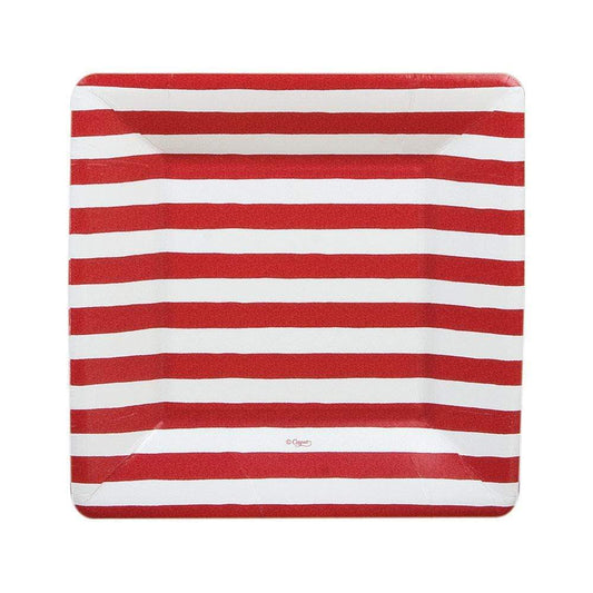 Caspari Dessert Plates Square-Red and White Stripe