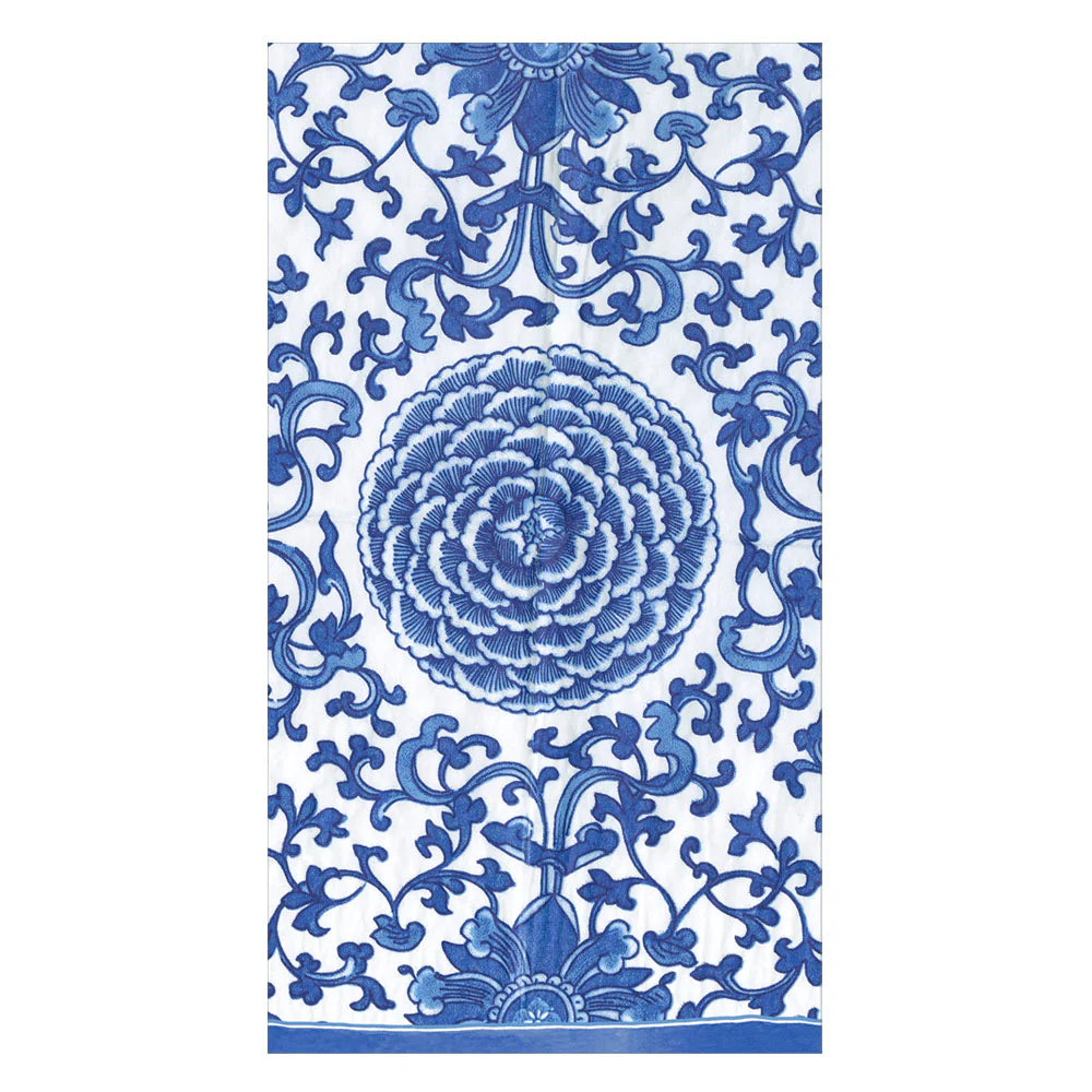 Caspari Guest Napkin/ Indigo Garden Blue/White