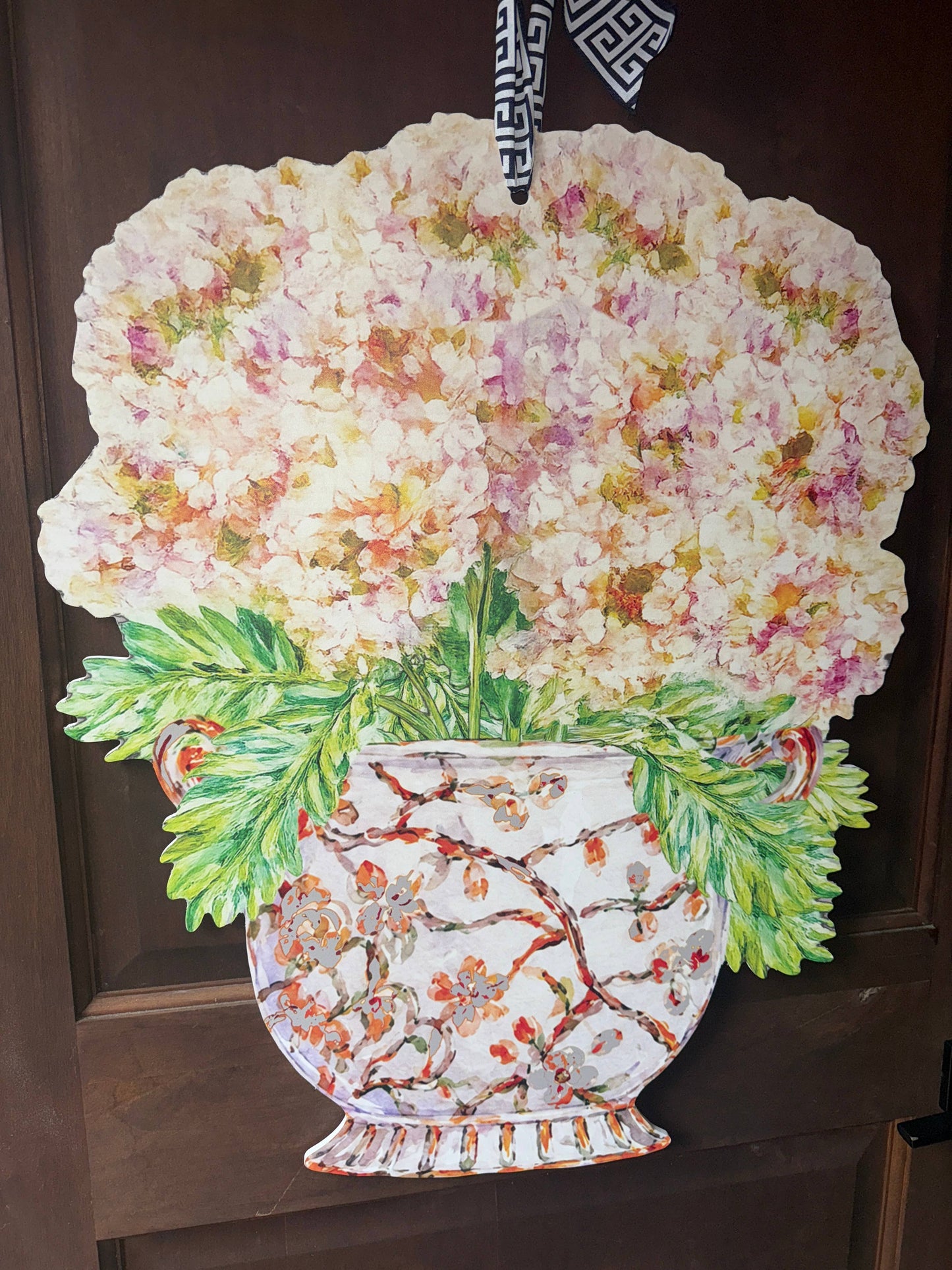 Mid Mod Design LLC - LARGE Designer Hydrangeas Ginger Jar Door Hanger