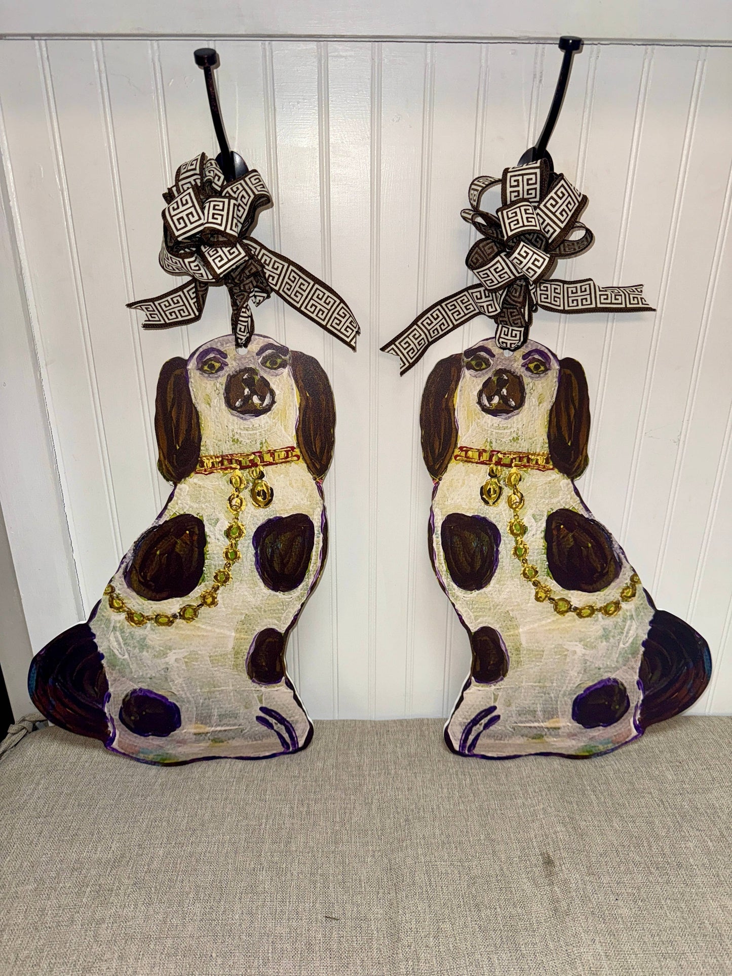 Pair of Designer Staffie Dog Door Hangers 