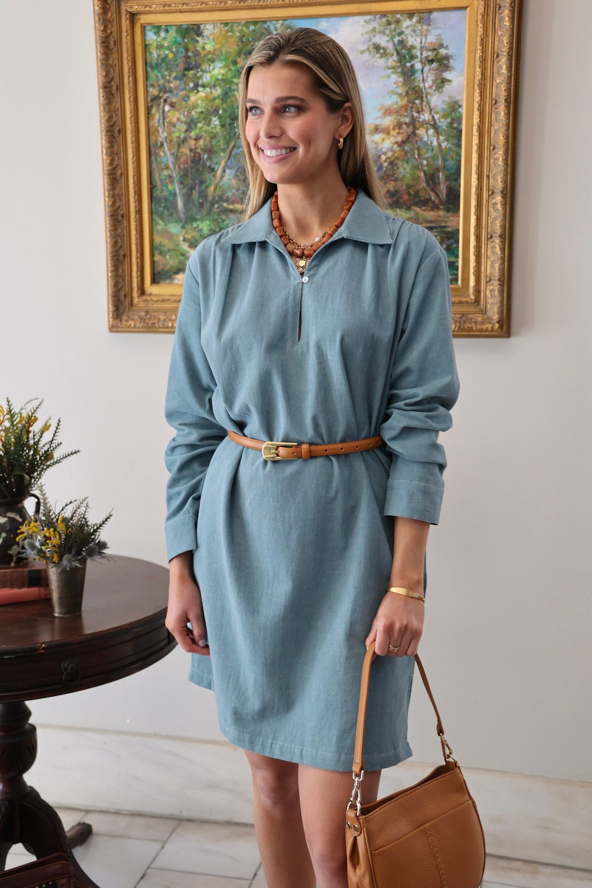 Grace Mini Dress in Citadel Blue Corduroy