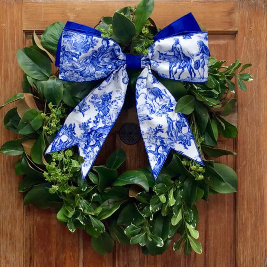 Premade Blue & White Toile Bow