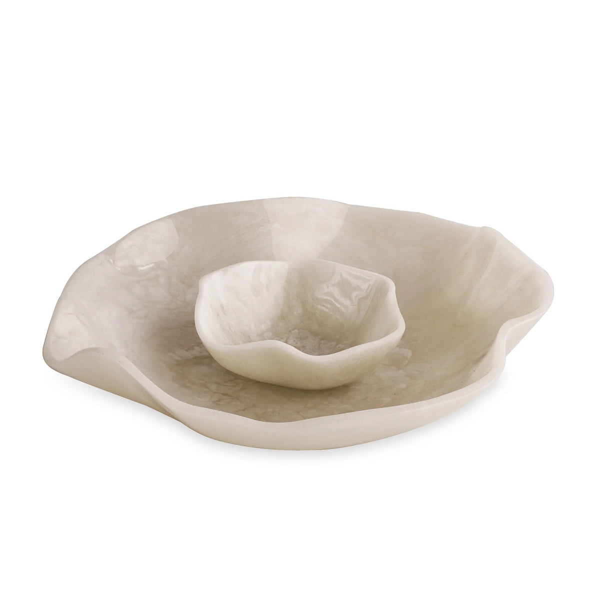 RESIN Alabaster Bowl with Dip White Swirl