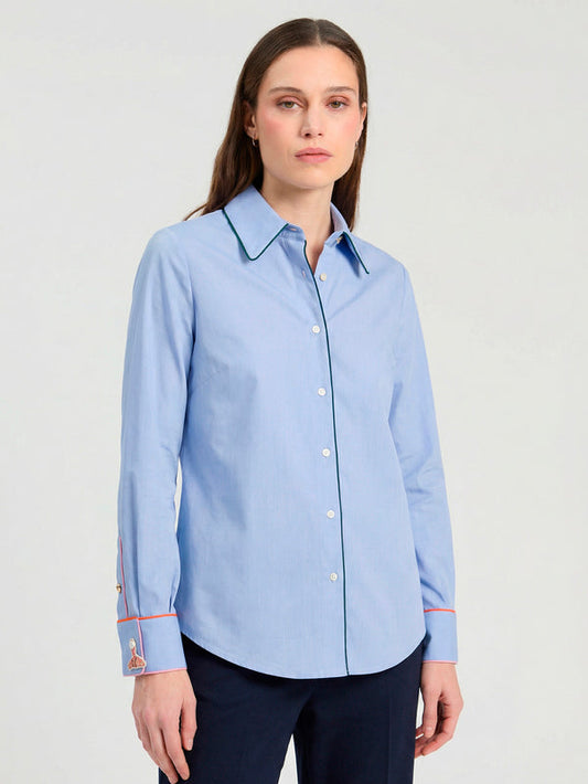 Blue Shirt with  Contrast Piping