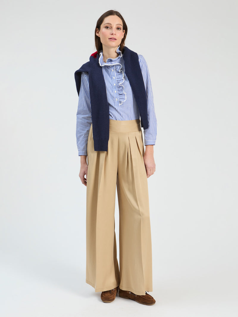 Striped Shirt with Front Ruffle