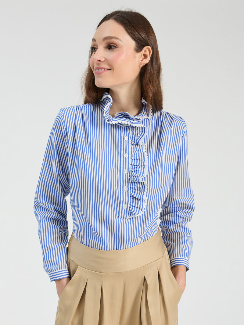 Striped Shirt with Front Ruffle