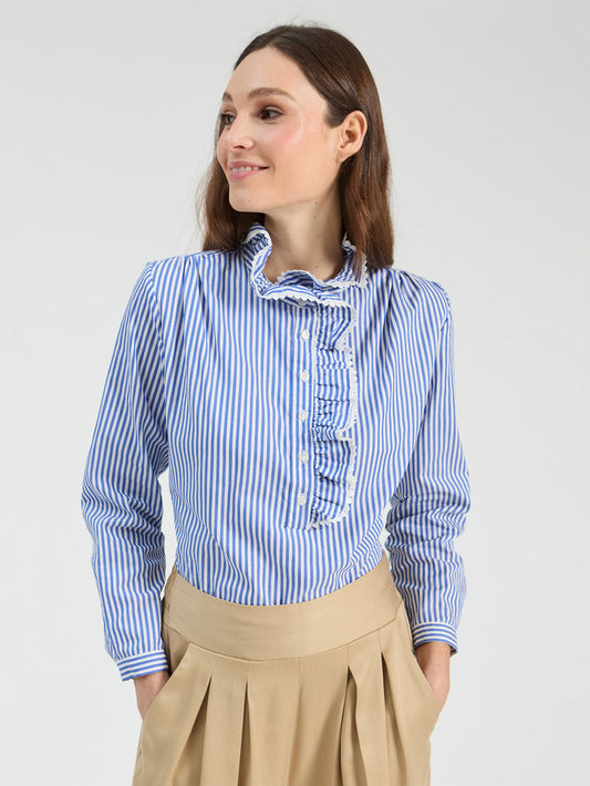 Striped Shirt with Front Ruffle