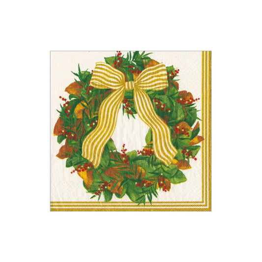 Seasonal Caspari Cocktail Napkins Magnolia Wreath