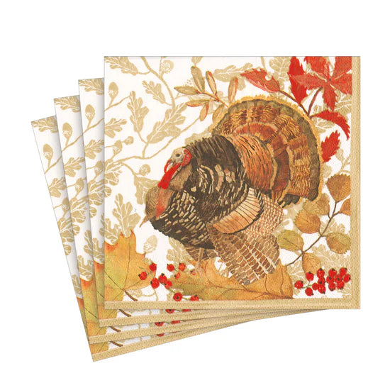 Caspari Cocktail Napkins Woodland Turkey