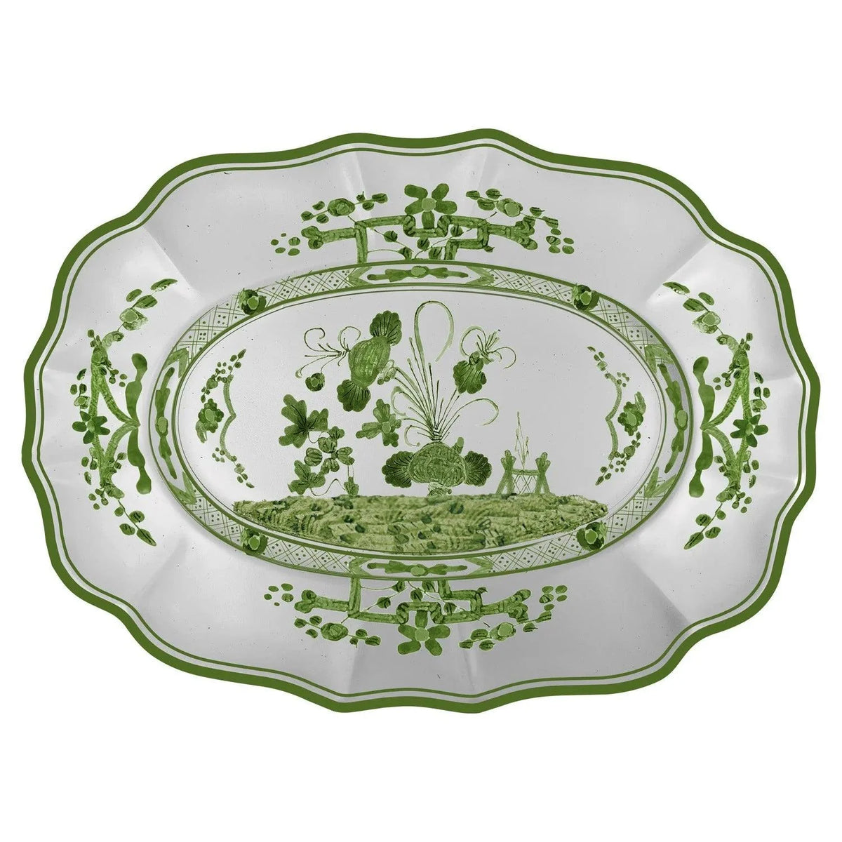 Vida Faenza Medium Oval Platter in Green & White