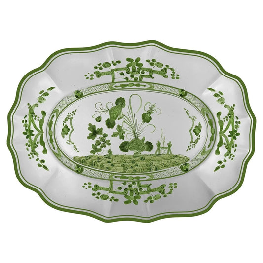 Vida Faenza Medium Oval Platter in Green & White