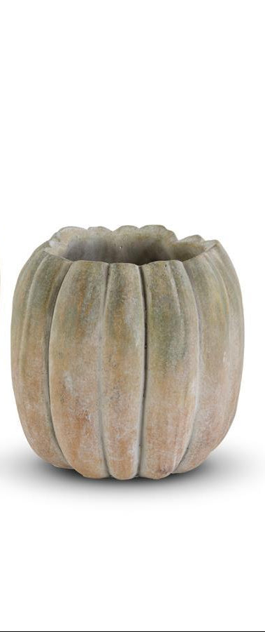 Tall Whitewashed Orange and Green Cement Pumpkin Planters
