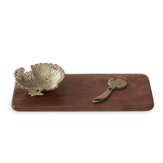 16.25 Inch Wood Cheese Tray w/Attached Turkey Di