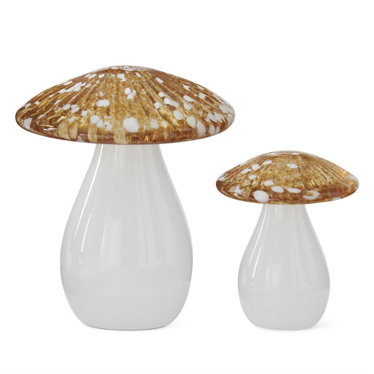 Yellow White Speckled Handblown Mushroom 2 Sizes