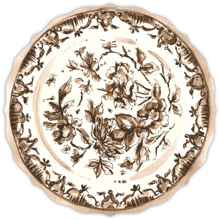 Posh Die Cut Placemat-Handpainted Brown Chinoiseri