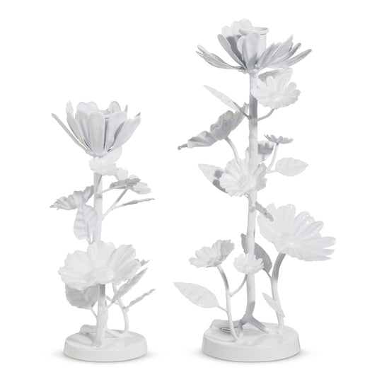 White Floral Candlestick