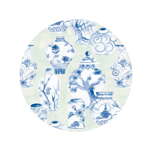 Caspari Dessert Plates Circle-Glazed Porcelain Celadon