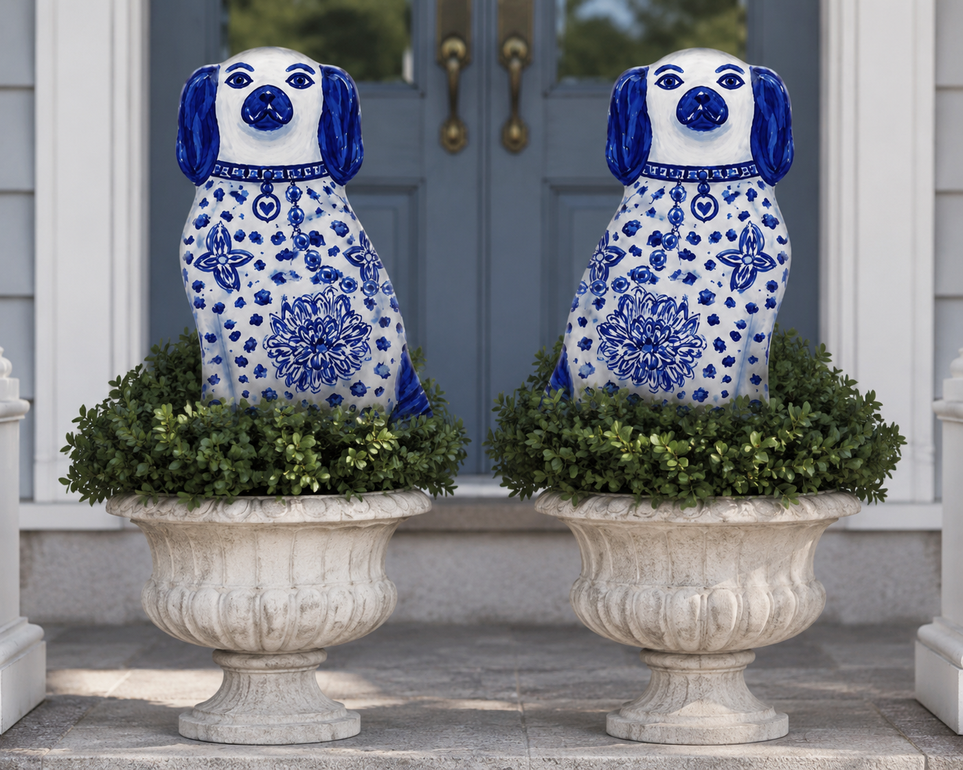 LARGE Designer Chinois Staffie Dogs Topiary Stake 2 Colors
