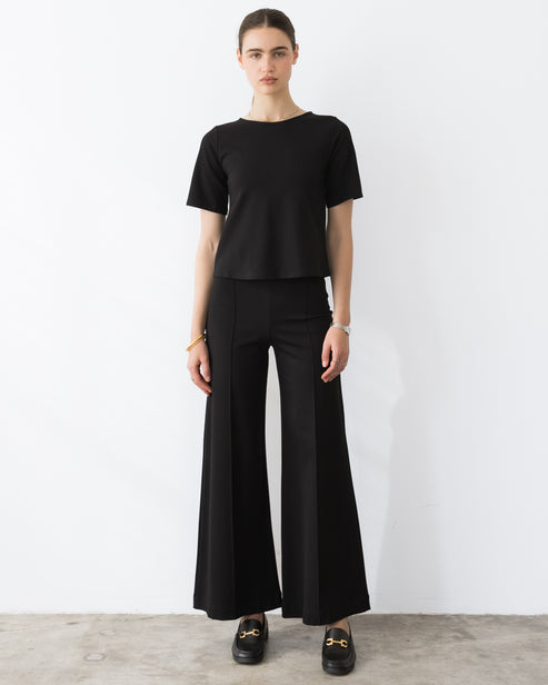 Black Ponte Knit Standard Wide Leg Pant