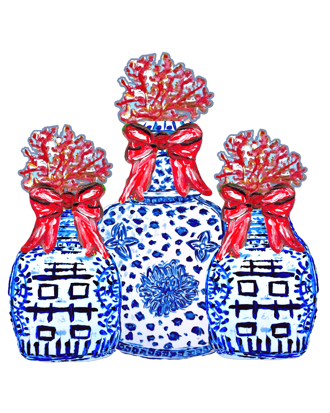 LARGE Designer Branch Coral Trio Ginger Jars Door Hanger