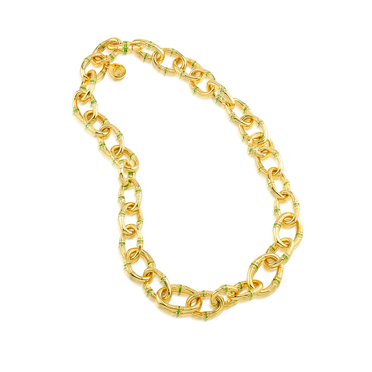 BANGKOK BAMBOO
Link Necklace, 18" - Gold/Green Enamel