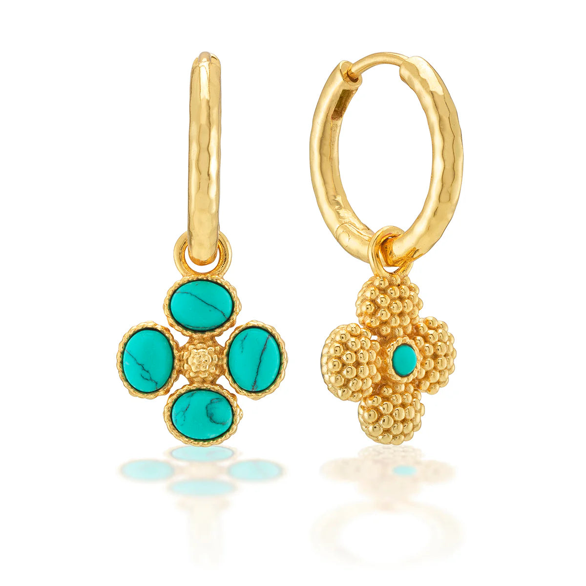 Berry Clover Hoop Earrings with Double Sided Turquoise Charm