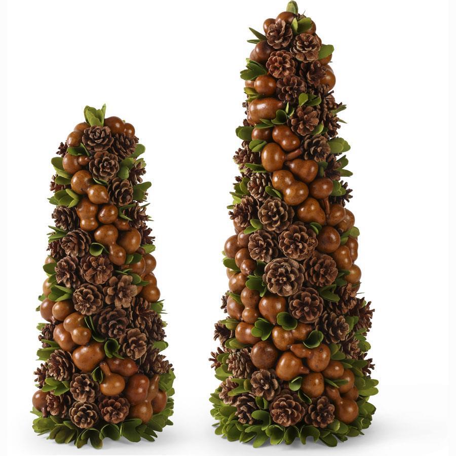 Set of 2 Brown Gourd & Pinecone Cone Trees