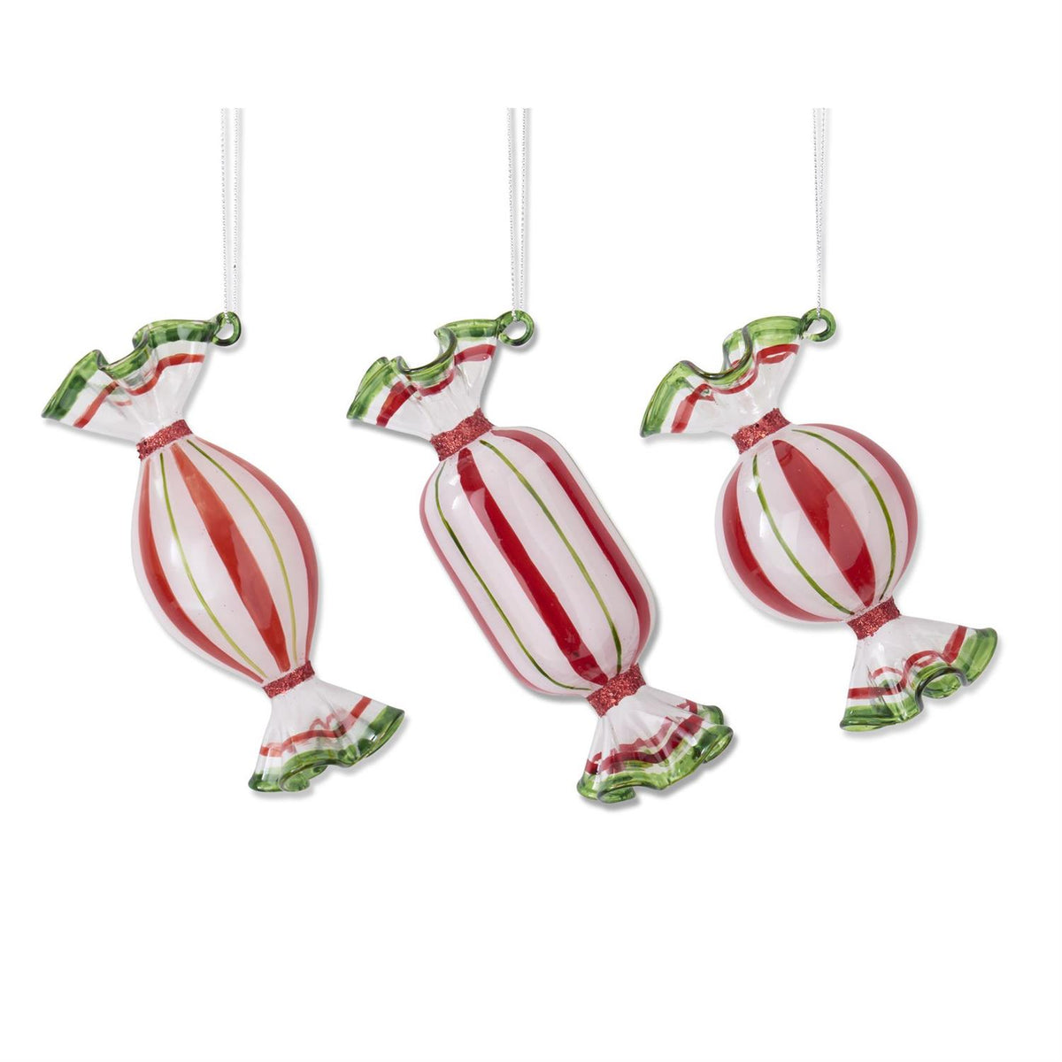 Assorted Red & Green Glass Candy Ornaments (3 Styles)
