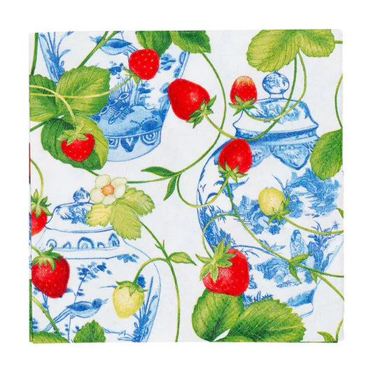 Caspari Cocktail Napkin/ Strawberries & Cream