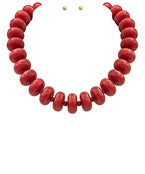 Round Chunky Red Beaded Necklace & Gold Earring Set